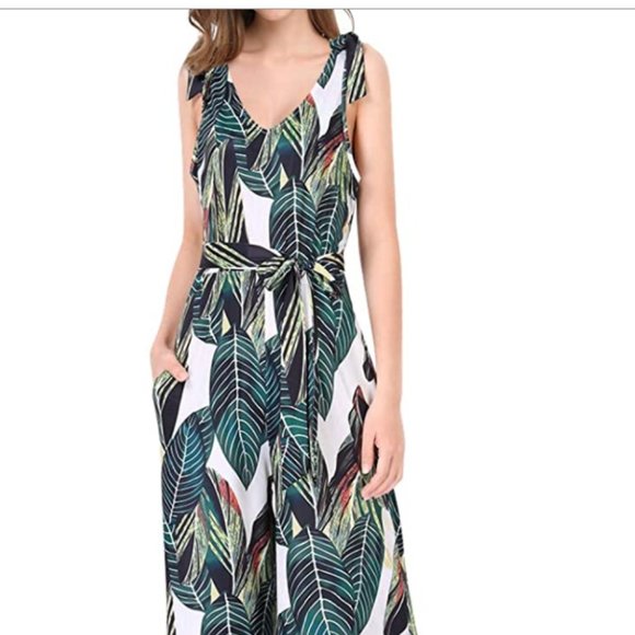 NWT Banana Tropical Tie Waist Wide Leg Jumpsuit - Picture 6 of 8